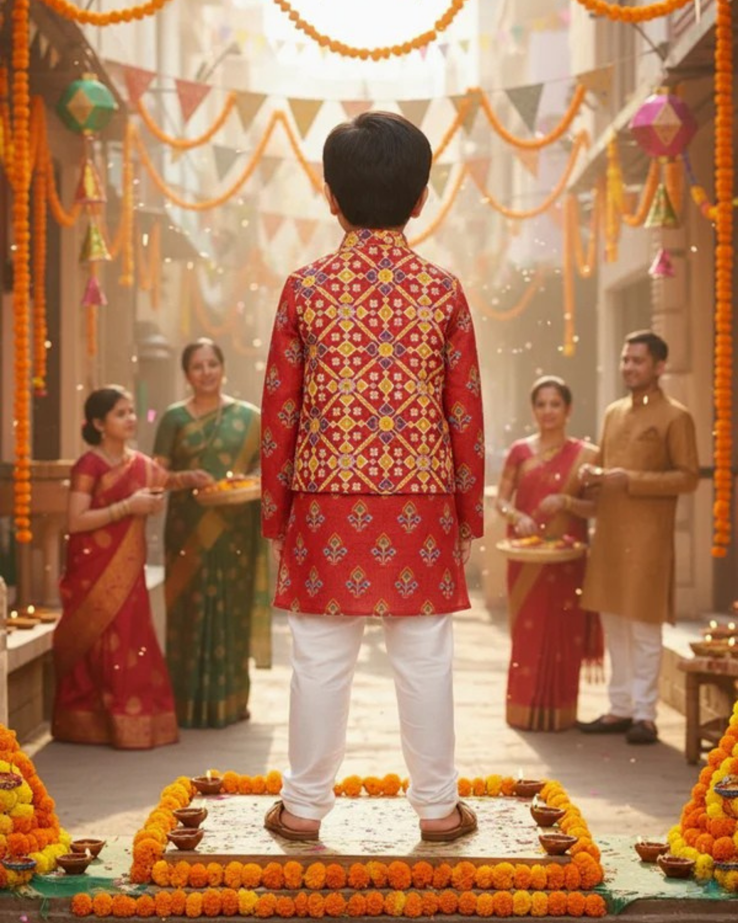 Patola Print Jacket with Kurta -Pyjama