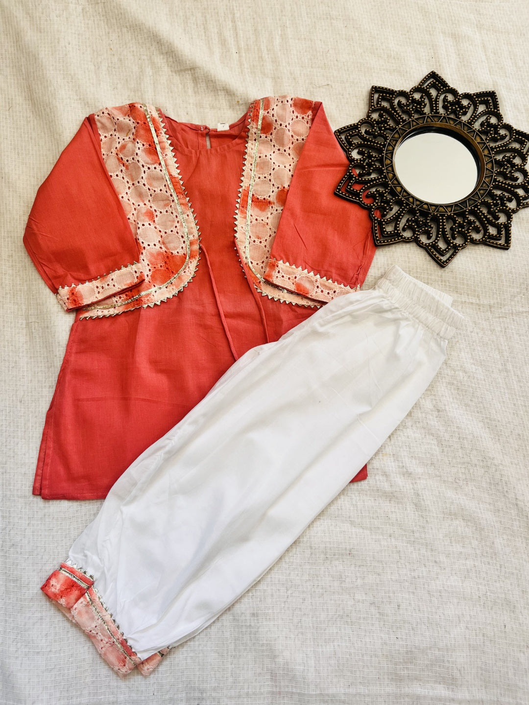 Tie and Die Peach Coloured Afghani Style Suit Set