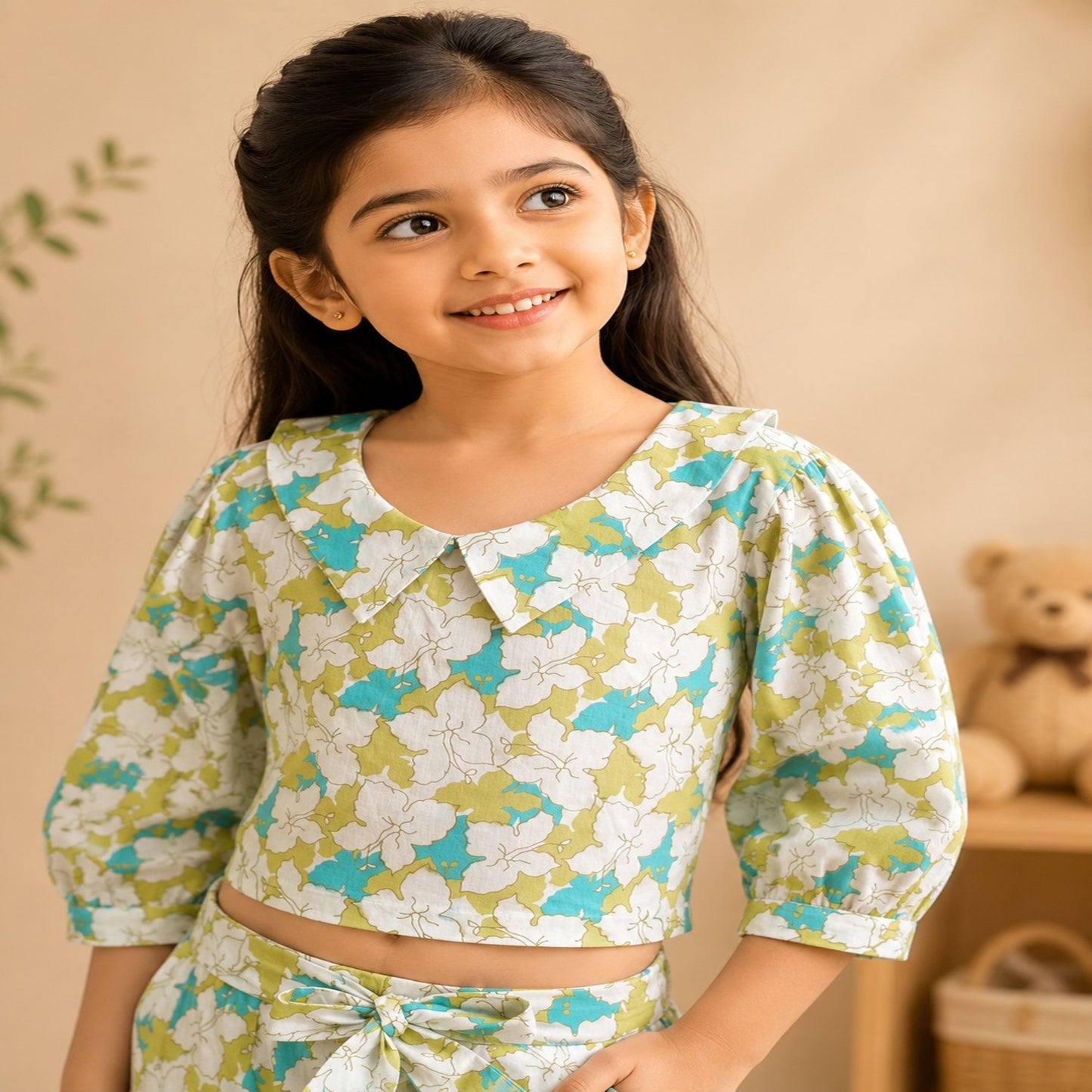White Flower Printed Girls Co-Ords
