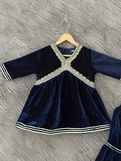 Royel Blue Coloured Alia Cut Velvet  Kurti With Sharara