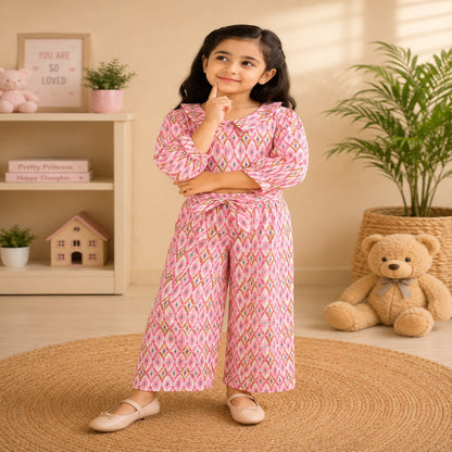Pink Ikat Printed Girls Co-Ords