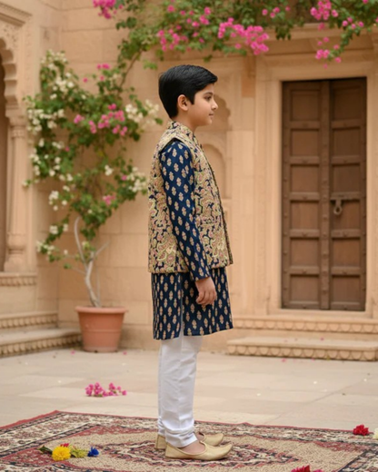 Wine Jaal Buta Jacket with Kurta Pyjama