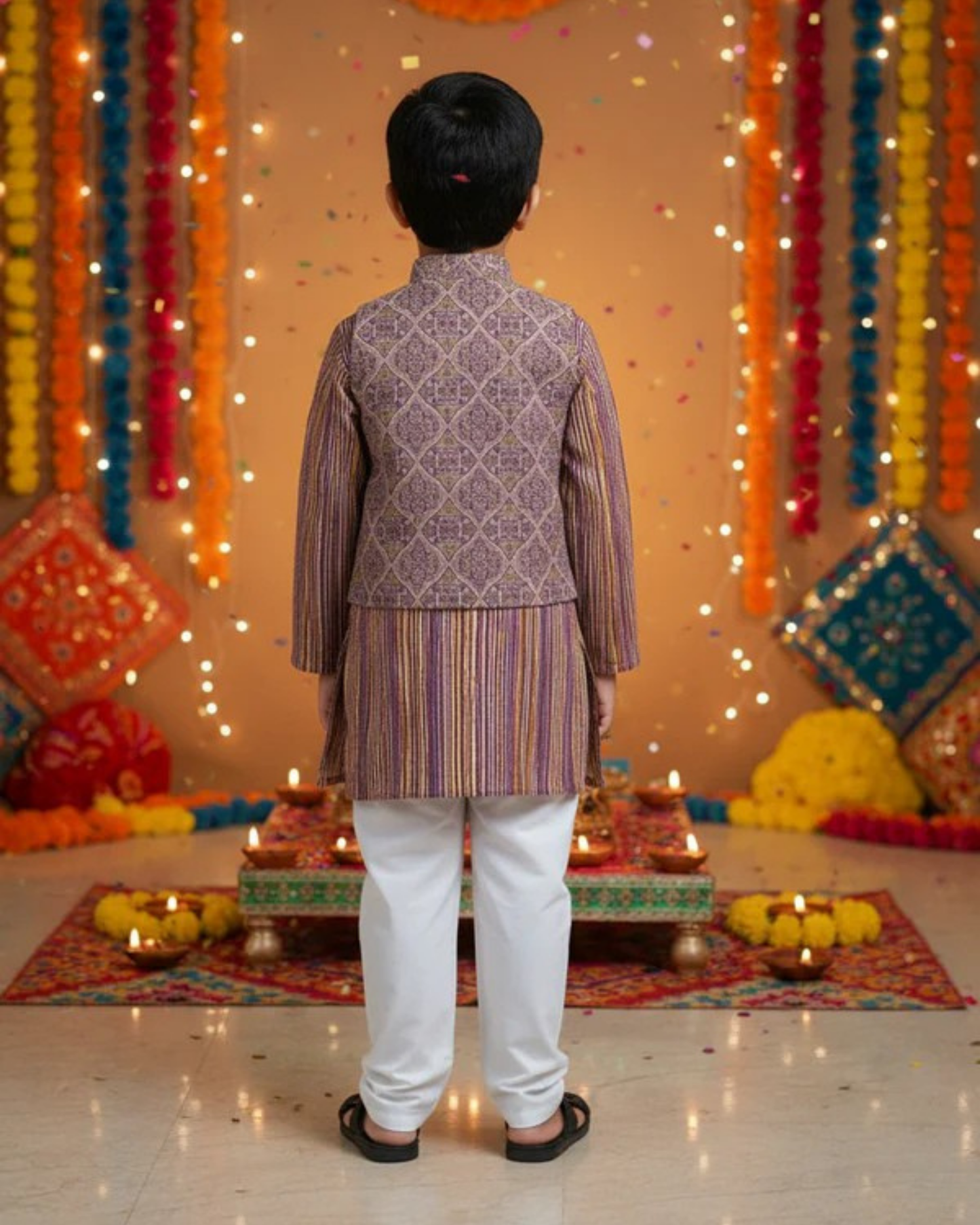 Onion Pink Ajrakh print Jacket with Kurta -Pyjama