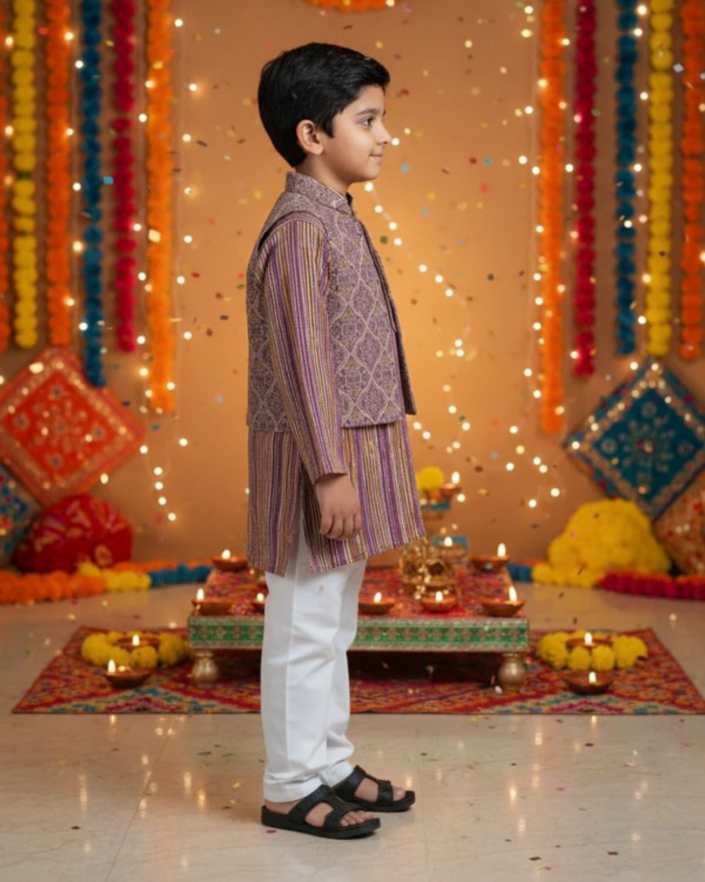 Onion Pink Ajrakh print Jacket with Kurta -Pyjama