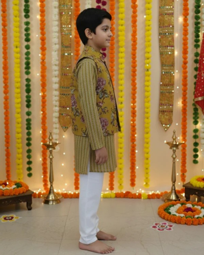 Mustard Fulwari Jacket with Kurta-Pyjama