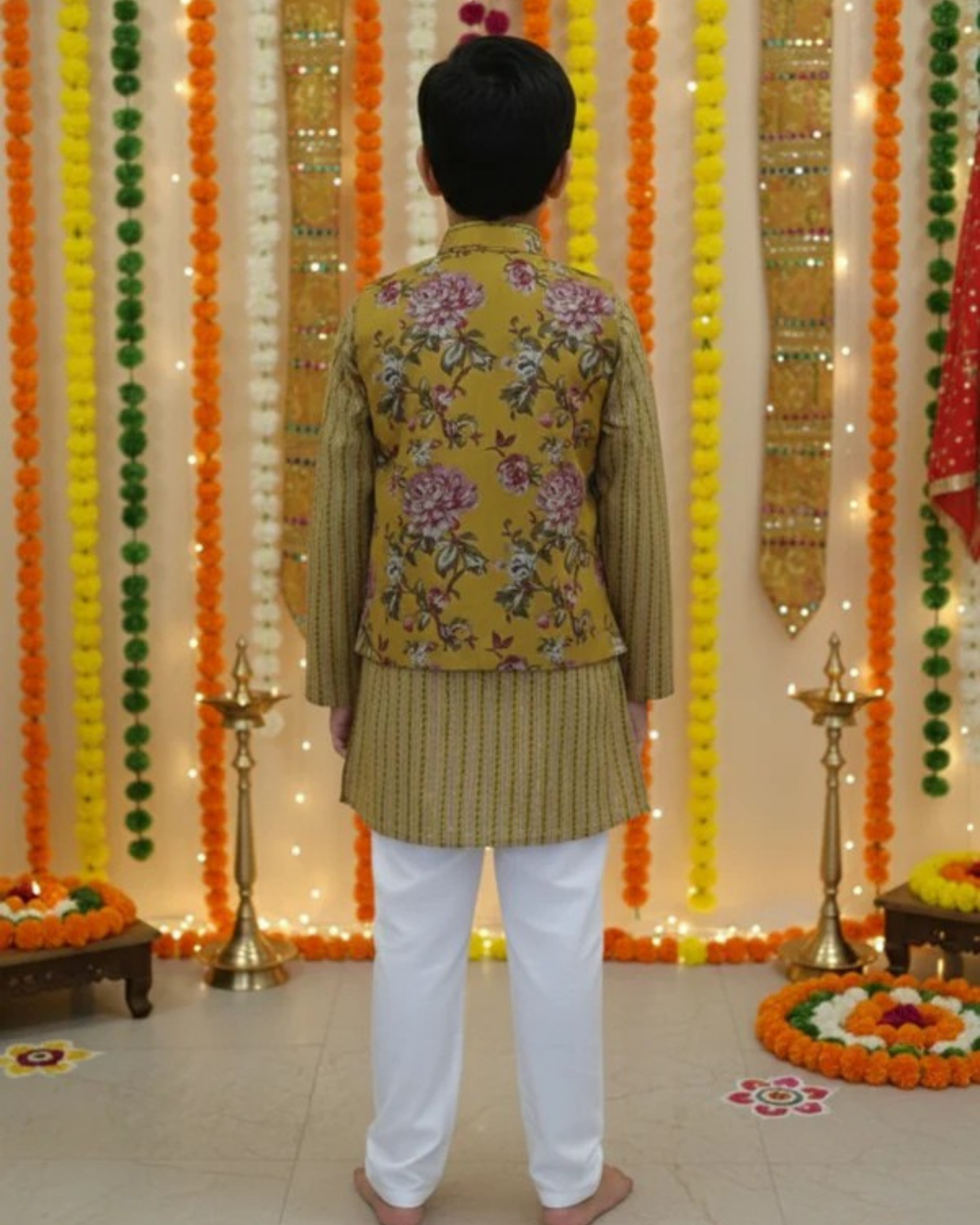 Mustard Fulwari Jacket with Kurta-Pyjama