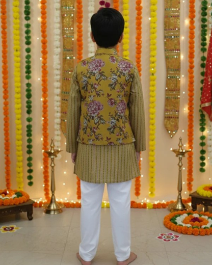 Mustard Fulwari Jacket with Kurta-Pyjama