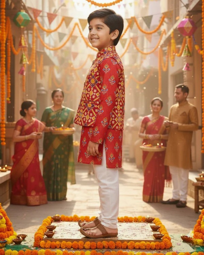 Patola Print Jacket with Kurta -Pyjama