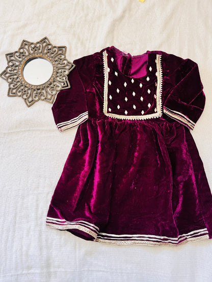Wine Coloured Alia Cut Velvet  Kurti With Sharara