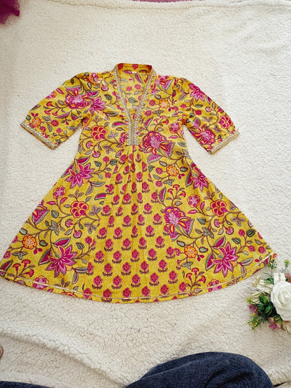 Mustard Screen Printed Afghani Style Suit Set