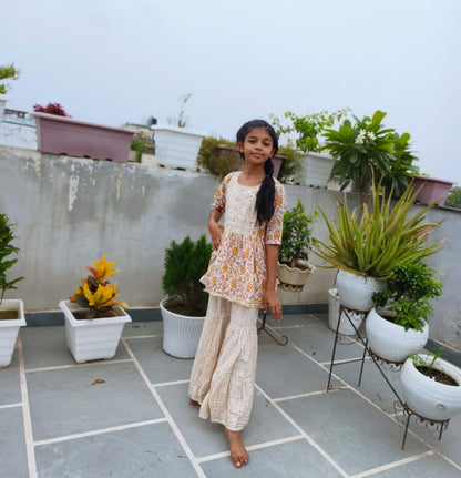 Screen Print Yellow Color Anarkali suit With Sharara