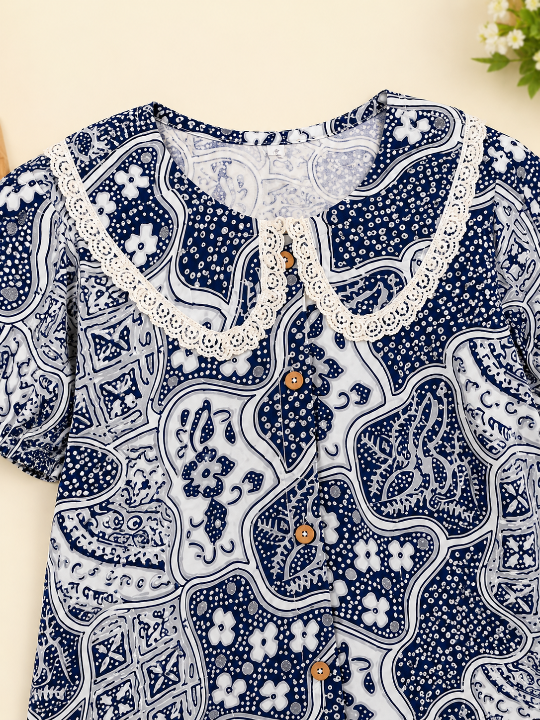 Handcrafted Abstract Girls Cord Set with Peter Pan Collar