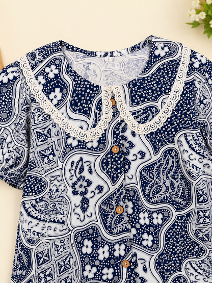 Handcrafted Abstract Girls Cord Set with Peter Pan Collar
