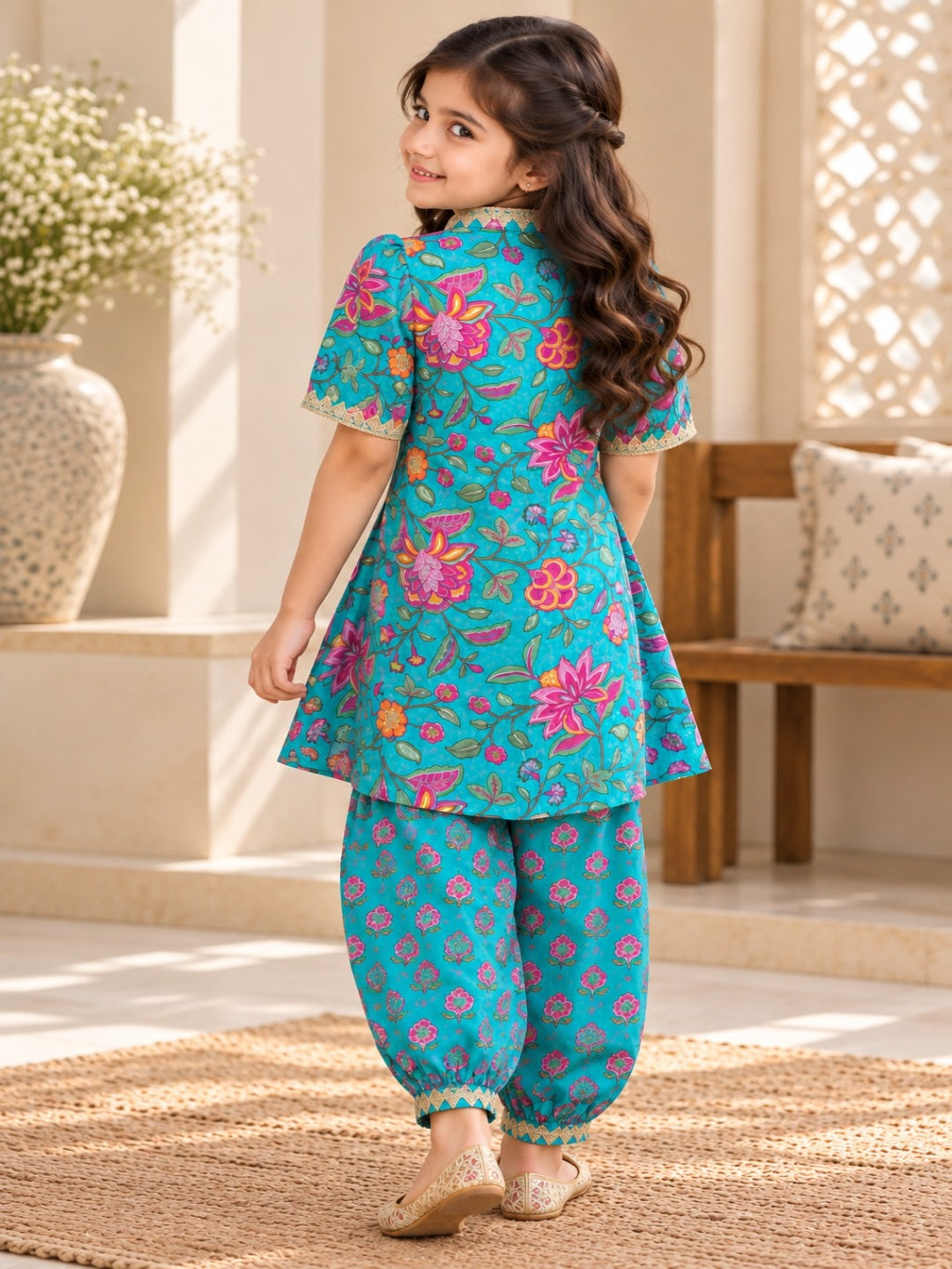 Sea Green Screen Printed Afghani Style Suit Set