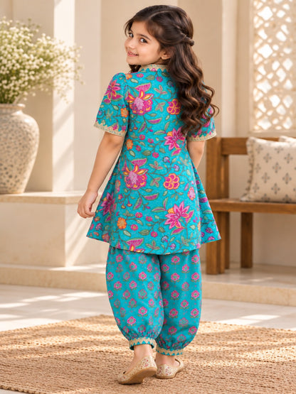 Sea Green Screen Printed Afghani Style Suit Set
