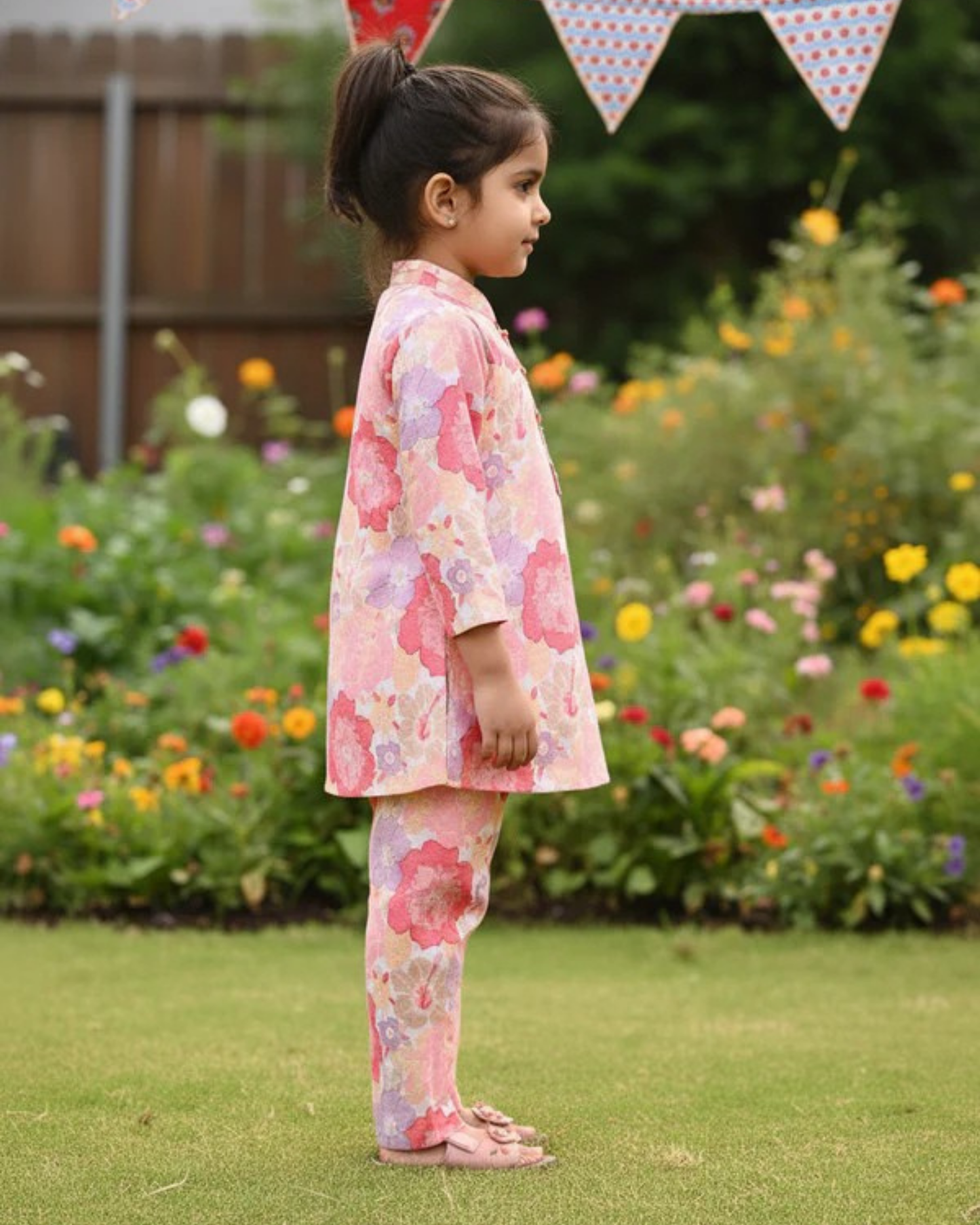 Pink Flower Printed Girls Co-Ord Set