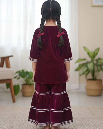 Pink Coloured Alia Cut Velvet Kurti With Sharara