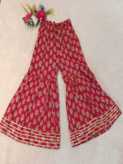 Block Print Maroon Colour Anarkali Suit With Sharara