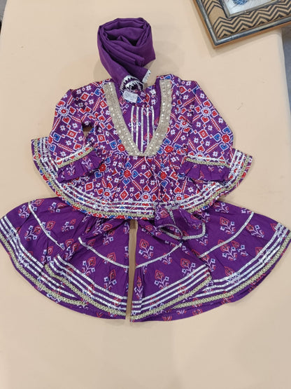 Purpel Patola Printed Cambric Cotton Kurti Sharara Set with Dupatta