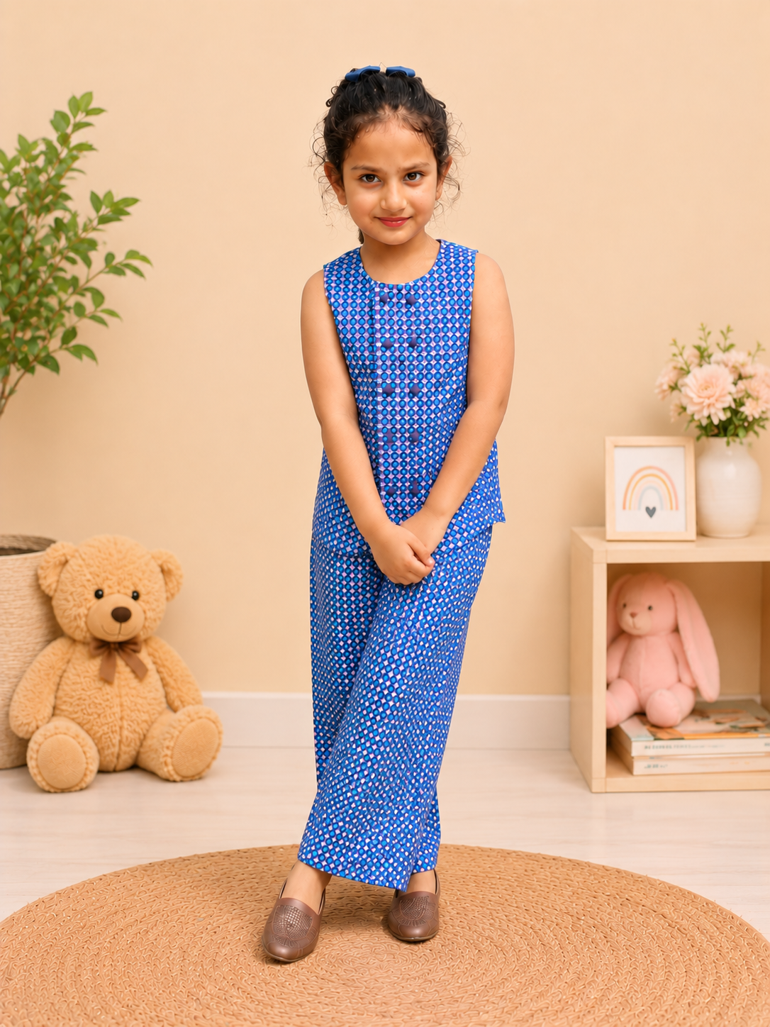 Trending checkered printed waist cost style Co-Ord Set for girls