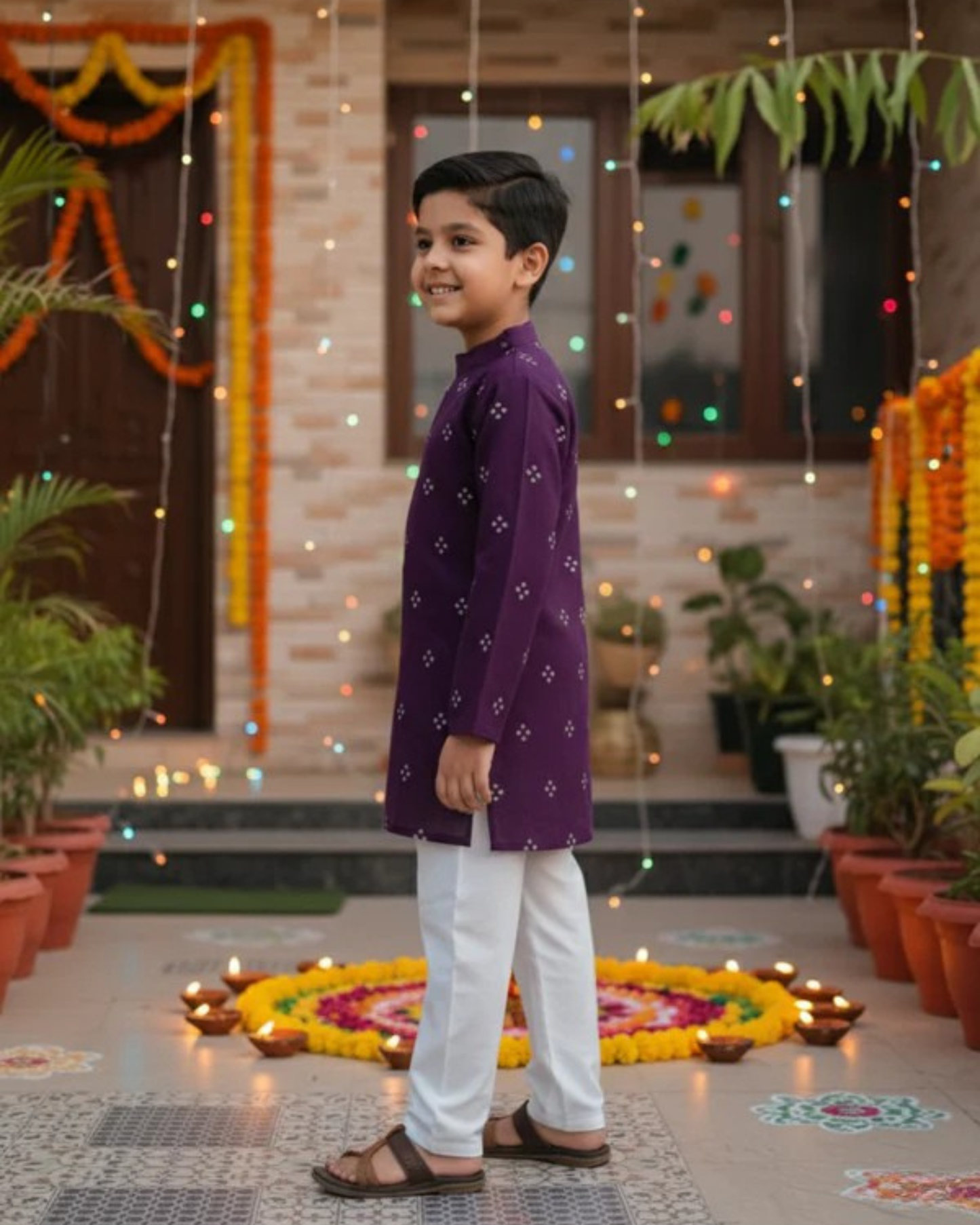 Purple Bandhej Kurta -Pyjama set