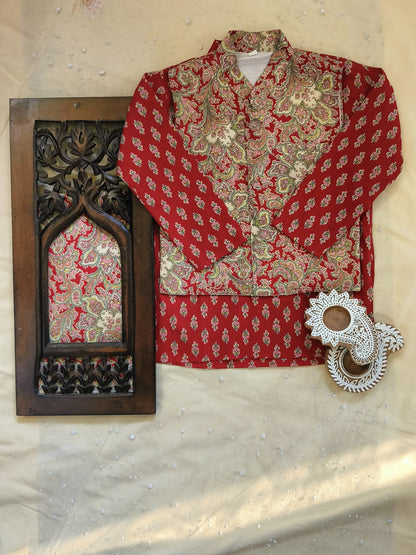 Red Jaal -Buta Jacket with Kurta -Pyjama