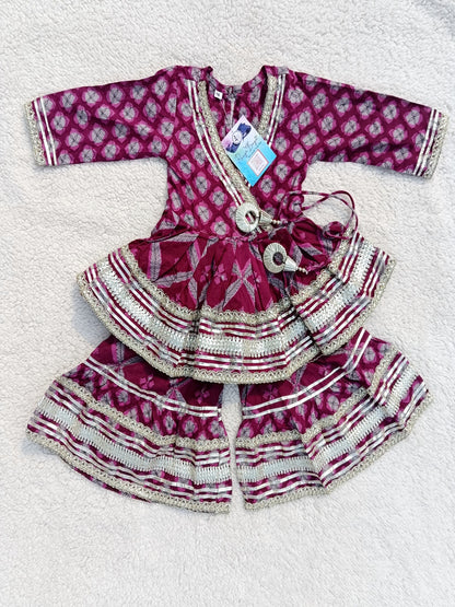 Jaal Butta  Print Wine Coloured Anarkali Suit with Sharara