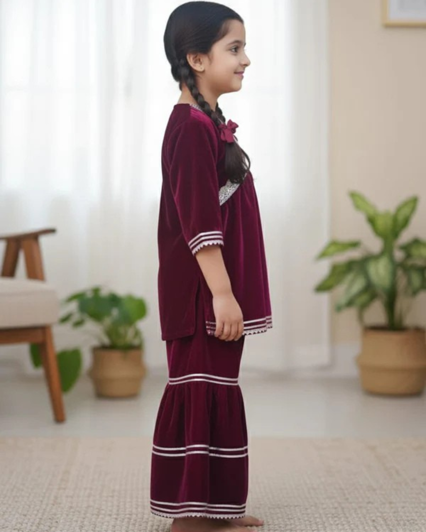 Pink Coloured Alia Cut Velvet Kurti With Sharara