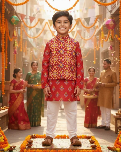 Patola Print Jacket with Kurta -Pyjama
