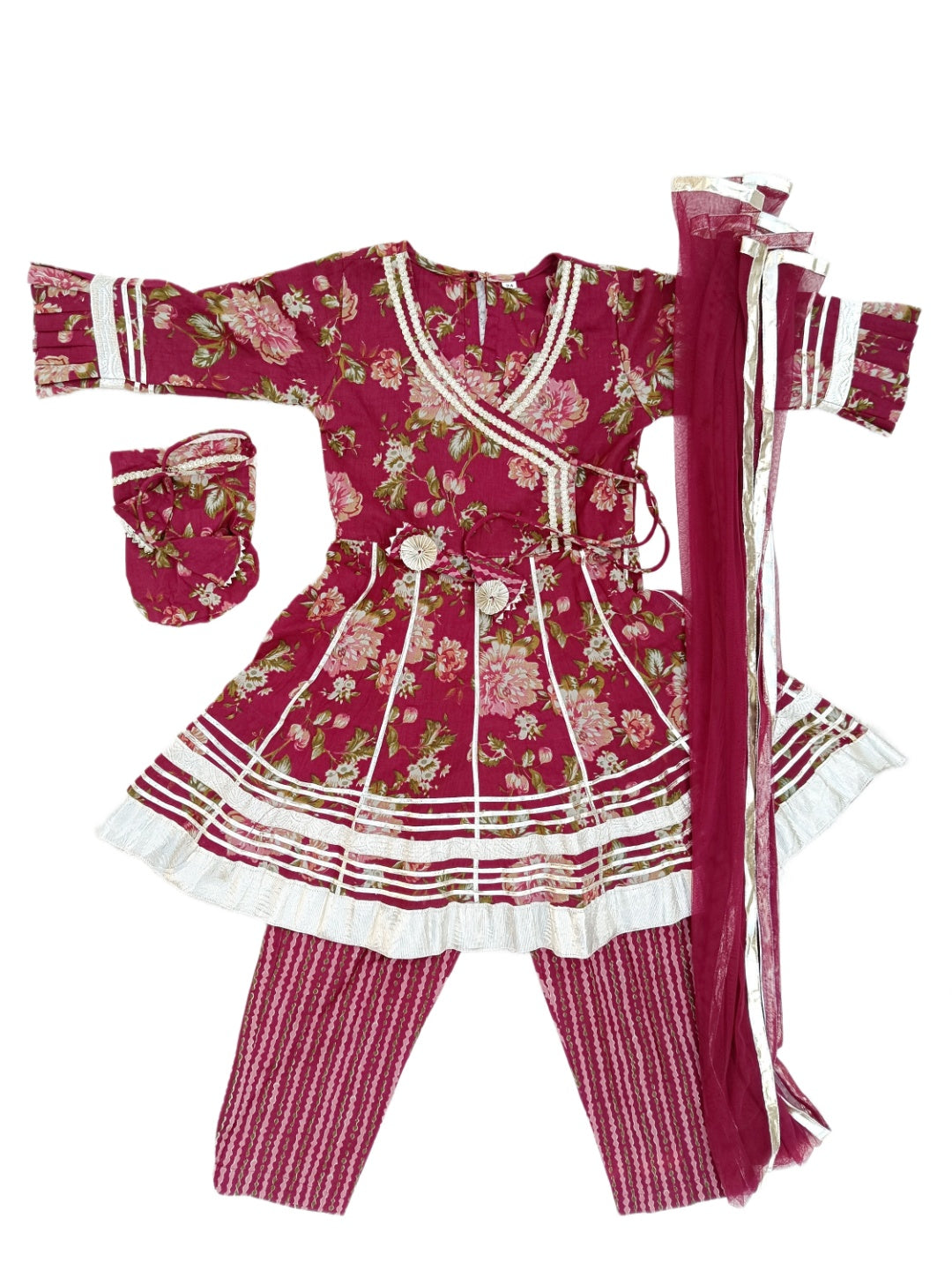 Ethnic Floral Printed Girls Flare Suit Set