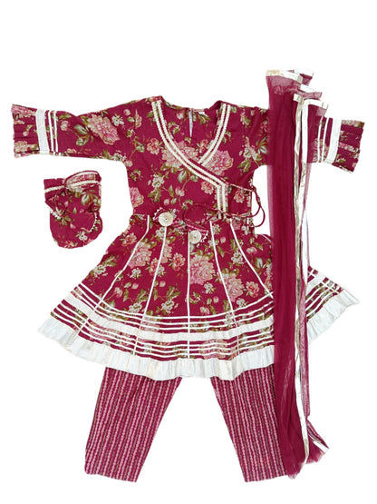 Ethnic Floral Printed Girls Flare Suit Set