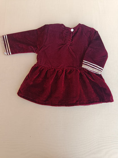 Maroon Coloured Mirror-Embroidery Velvet  Kurti With Sharara