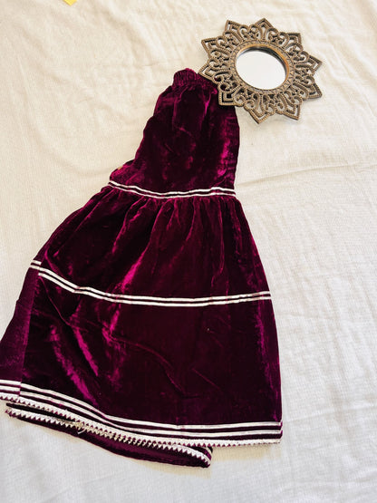Wine Coloured Alia Cut Velvet  Kurti With Sharara