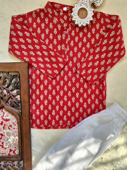 Red Jaal -Buta Jacket with Kurta -Pyjama
