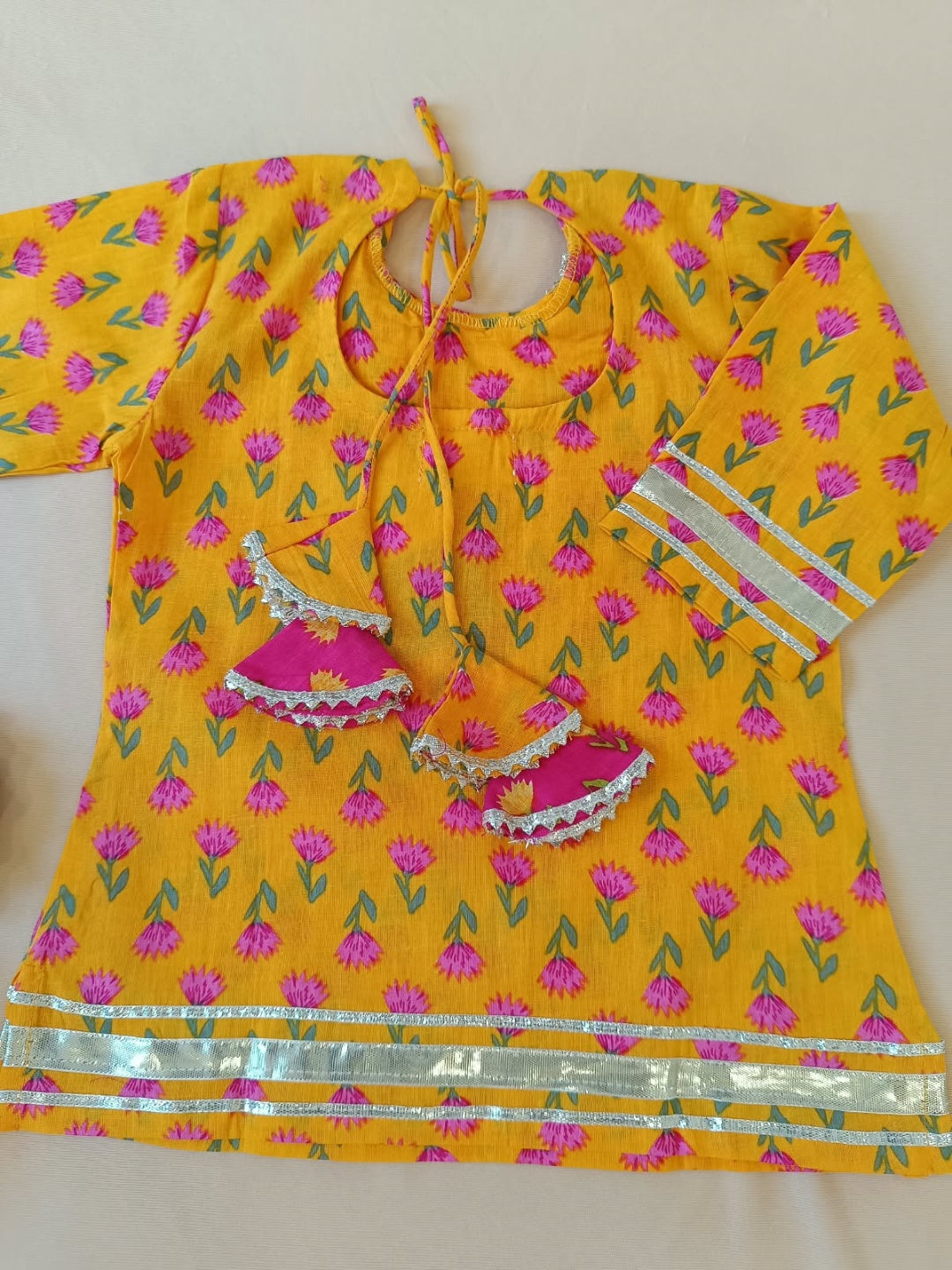 Screen Printed Yellow Kurta With Sharara Set