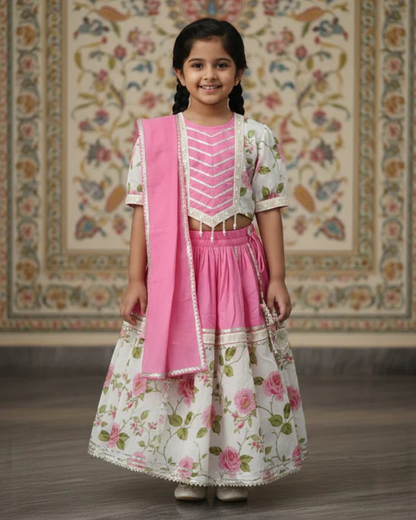 Rose Print Pink Colour Lehenga Choli