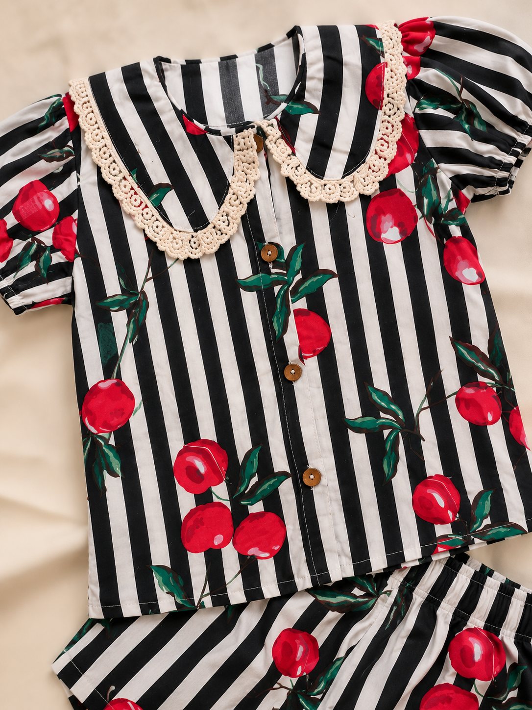 Striped-quirky-fruit  printed Cord-Set  for Girls