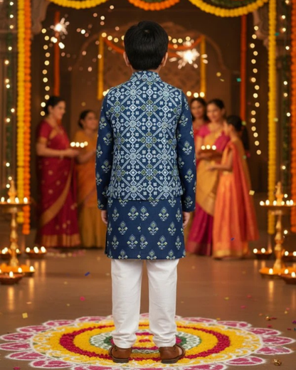 Patola Print Jacket with Kurta -Pyjama