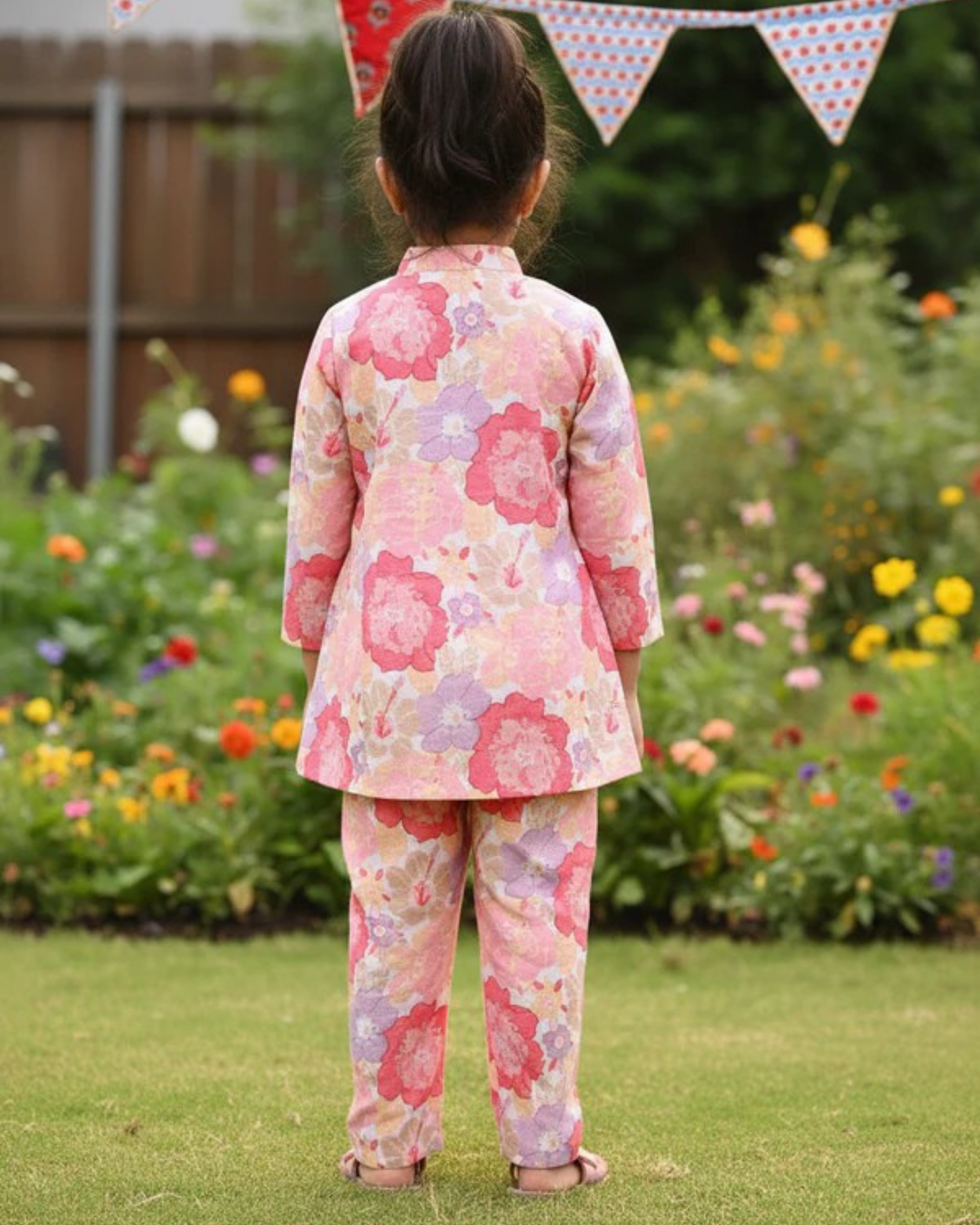 Pink Flower Printed Girls Co-Ord Set