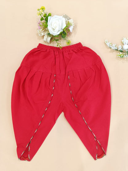 Red Lotus Buti Angrakha Kurti with Tulip Pant
