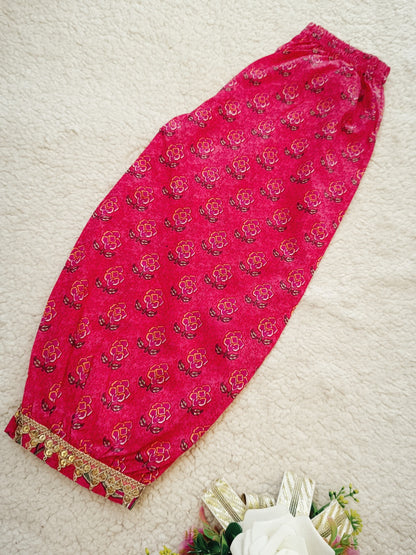 Floral Print Rani Pink Colour Afghani Style Suit Set