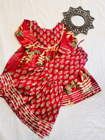 Block Print Maroon Colour Anarkali Suit With Sharara