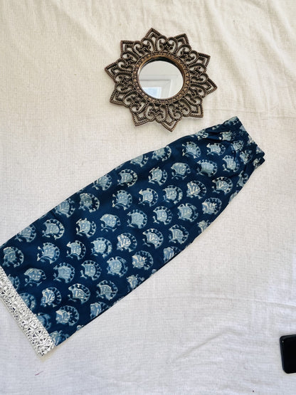 Blue Block Printed Straight Kurta with Palazzo