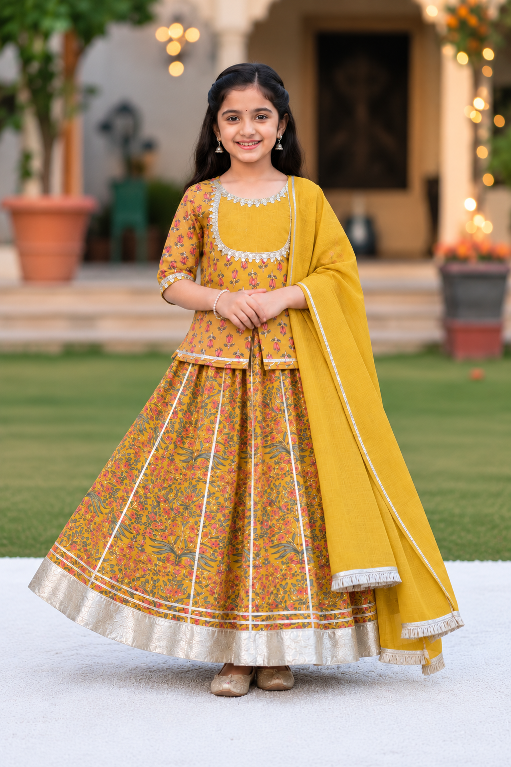 MUSTURD Mughal Boota, screen printed Lehnga Choli set
