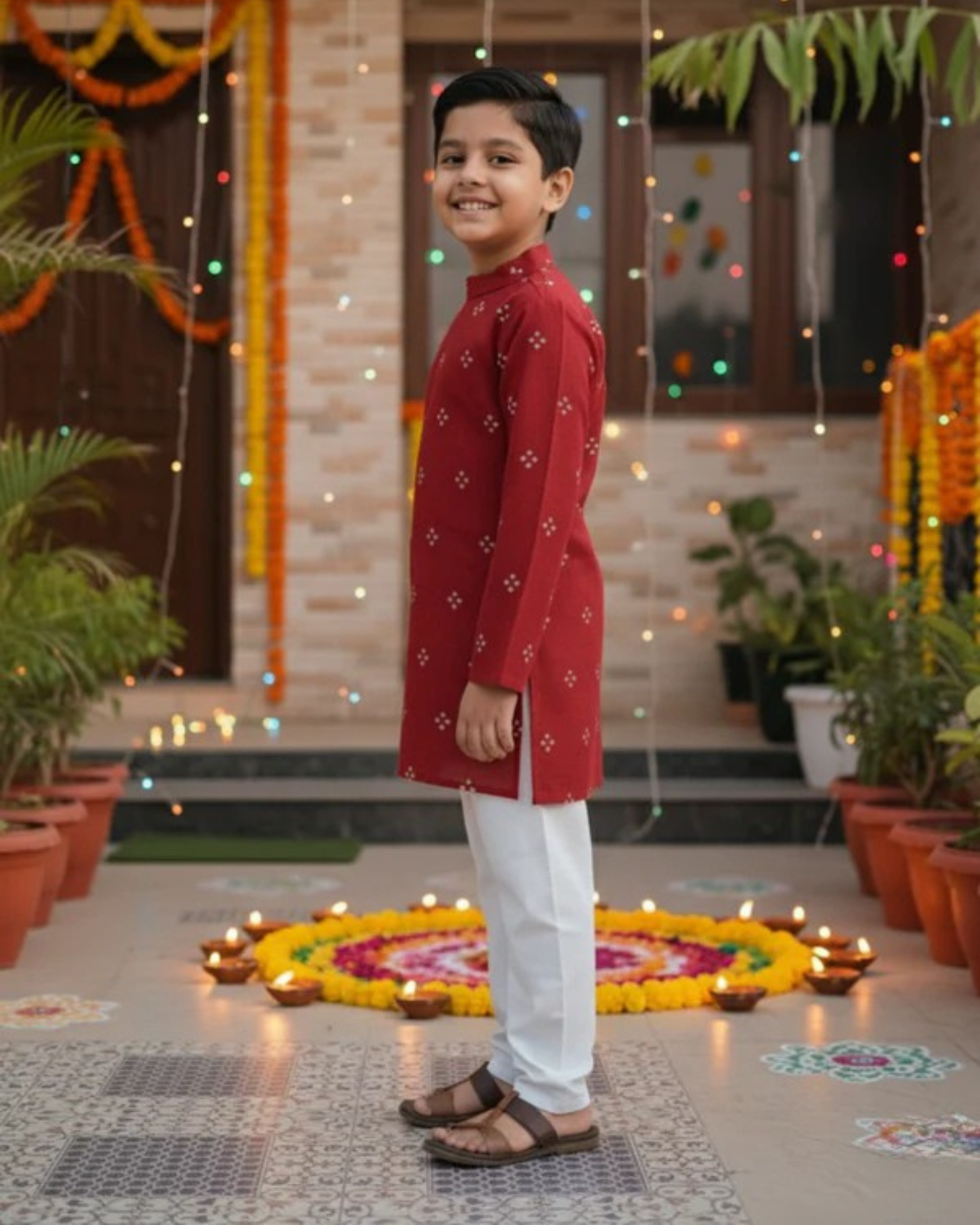 Red Bandhej Kurta -Pyjama set
