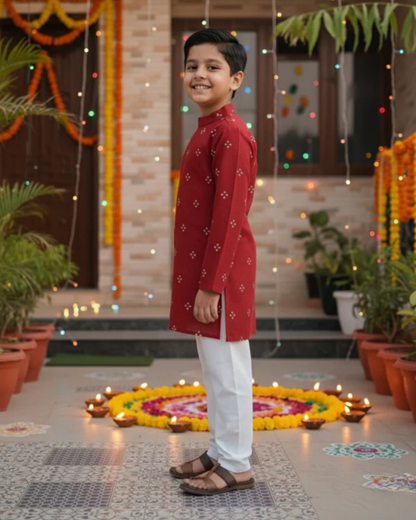 Red Bandhej Kurta -Pyjama set