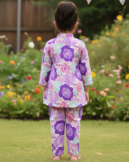 Lavender  Flower Printed Girls Co-Ord Set