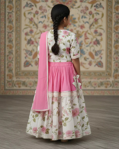 Rose Print Pink Colour Lehenga Choli