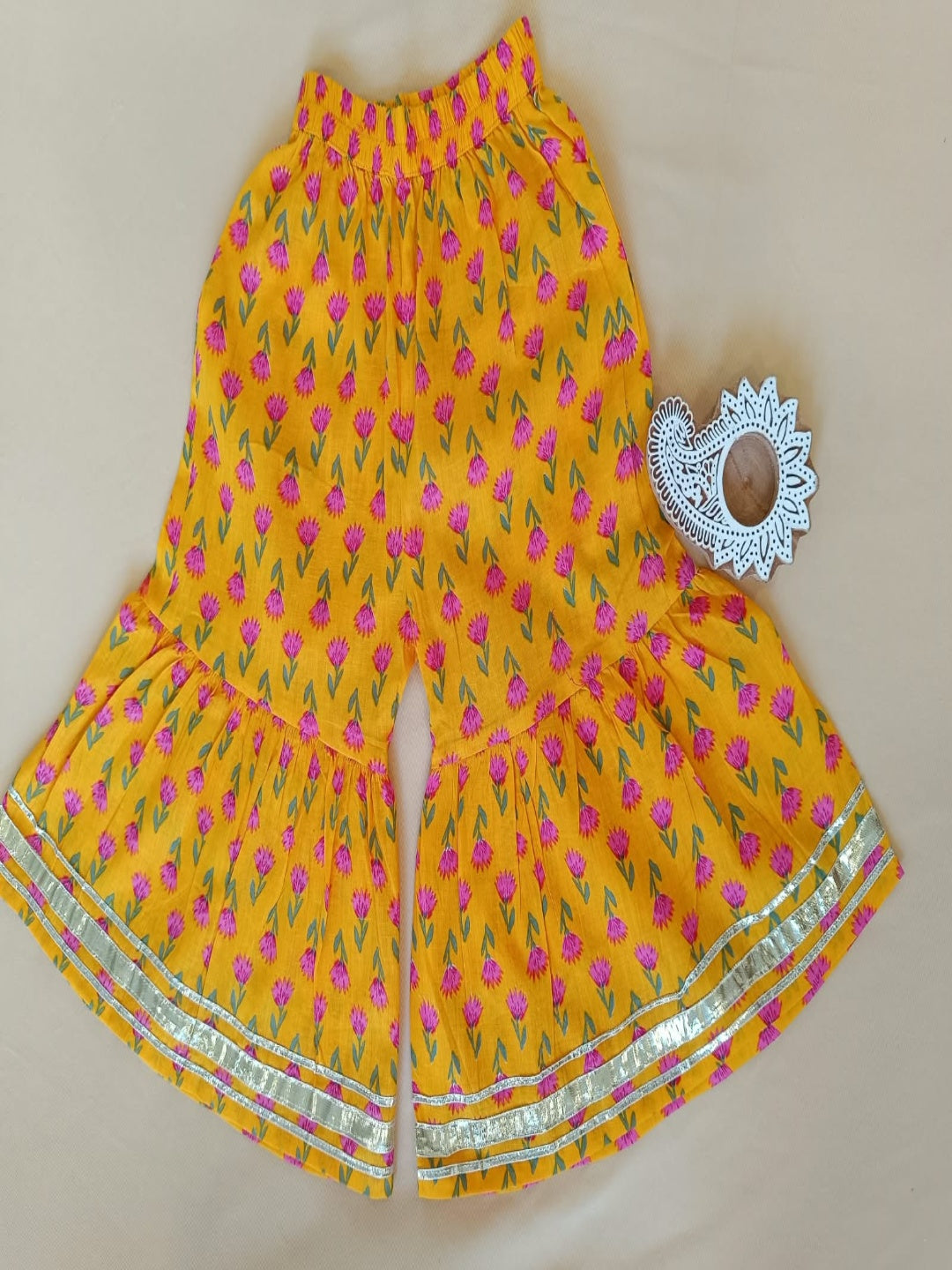 Screen Printed Yellow Kurta With Sharara Set