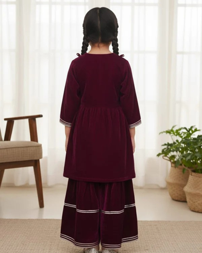 Mirror-Embroidery Velvet  Kurti With Sharara